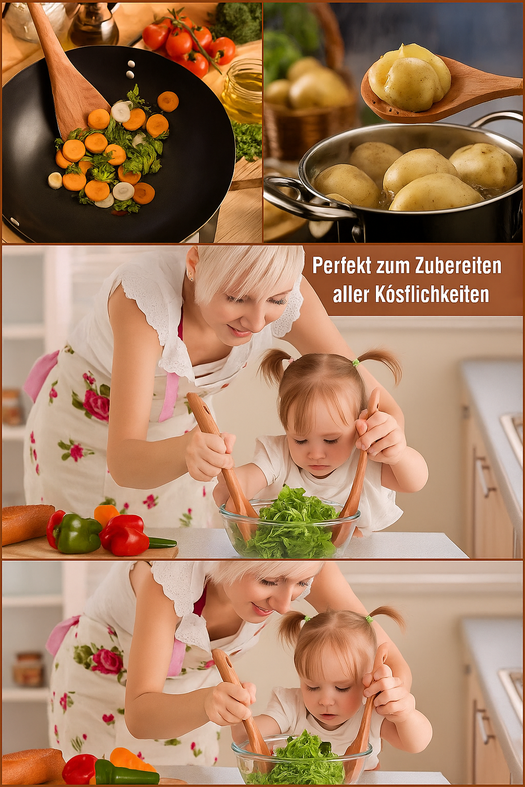 Teakholz Kochbesteck-Set mit Halter