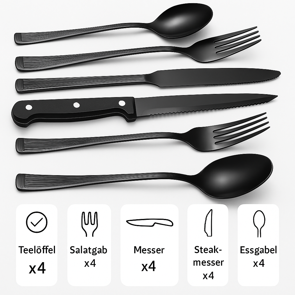 24-teiliges Edelstahl-Besteckset in elegantem Schwarz