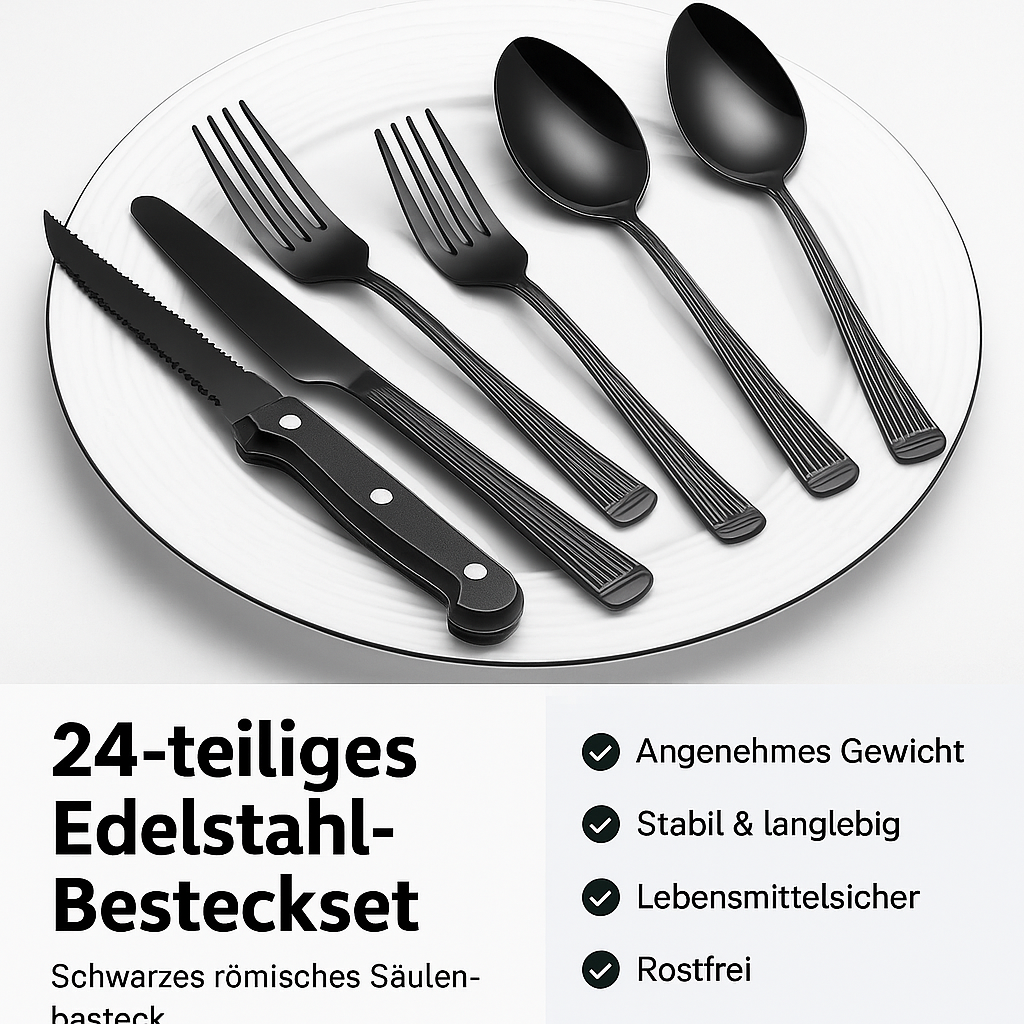 24-teiliges Edelstahl-Besteckset in elegantem Schwarz
