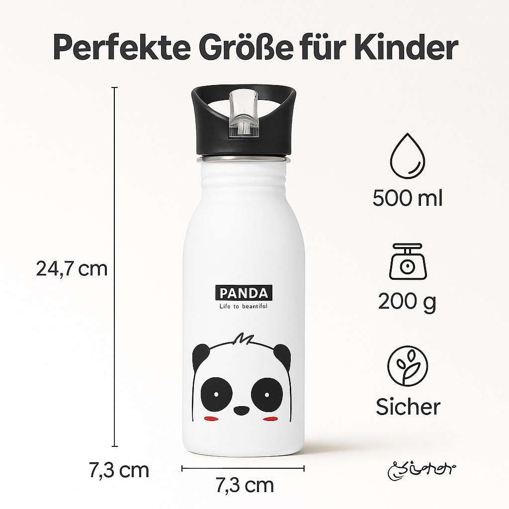 Merto Beno Trinkflasche Kinder Edelstahl 500ml mit Strohhalm