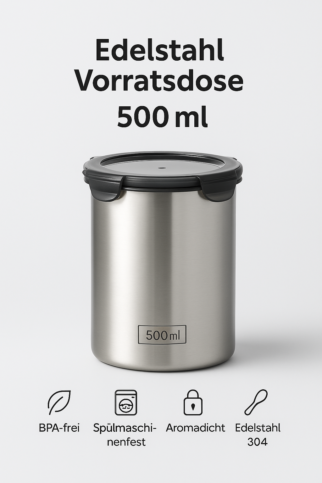 Edelstahl Vorratsdosen Set mit Deckel – 500ml, 900ml & 1400ml luftdicht, stapelbar & langlebig