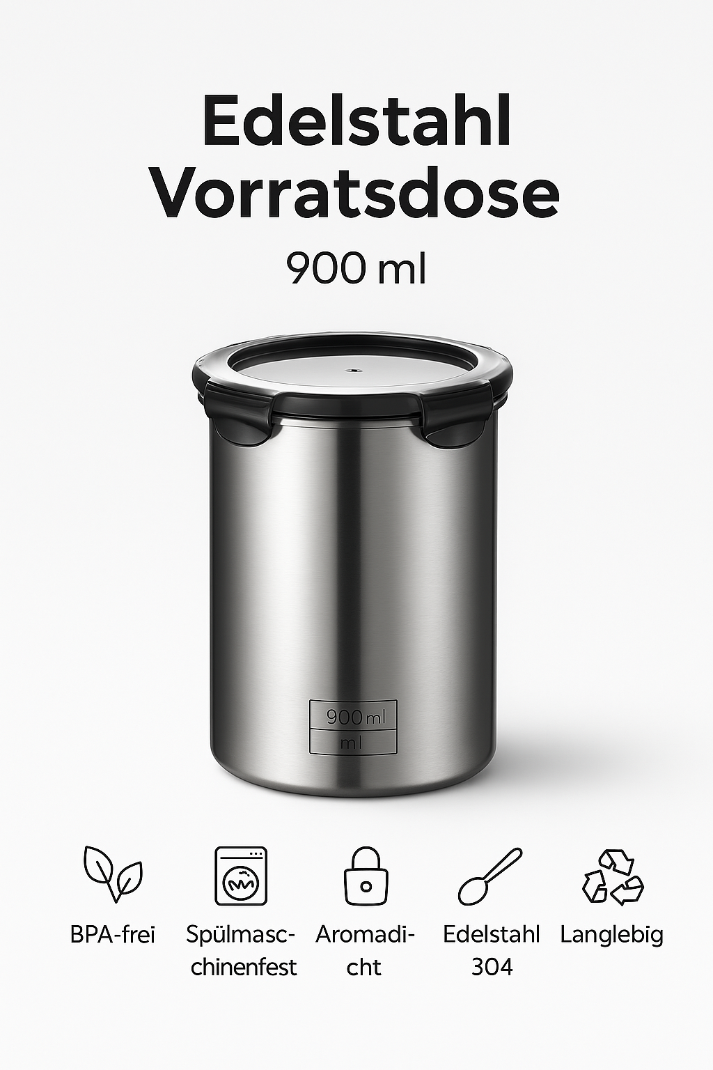 Edelstahl Vorratsdosen Set mit Deckel – 500ml, 900ml & 1400ml luftdicht, stapelbar & langlebig