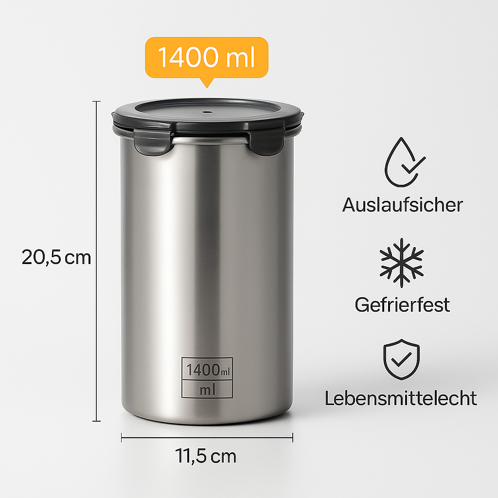 Edelstahl Vorratsdosen Set mit Deckel – 500ml, 900ml & 1400ml luftdicht, stapelbar & langlebig