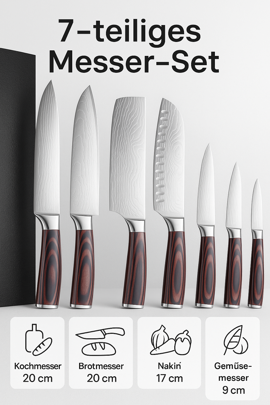 7-teiliges Küchenmesser-Set mit Damaskus-Design