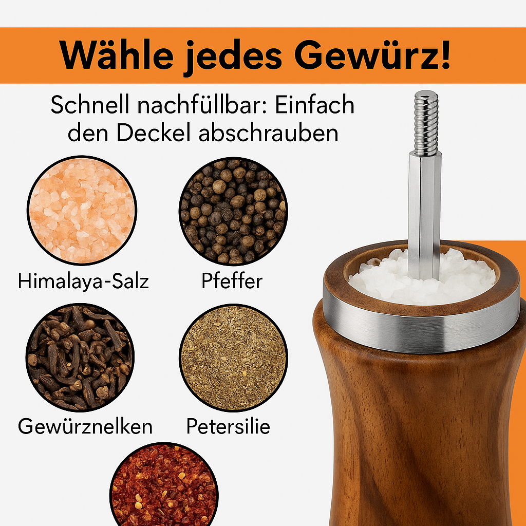 Salz- & Pfeffermühlen-Set aus Akazienholz mit Keramikmahlwerk