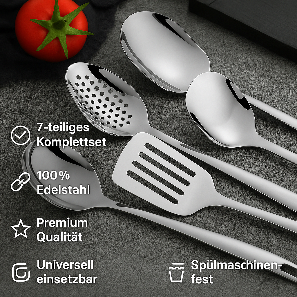 Küchenhelfer Set Edelstahl 7-teilig – Robust, langlebig & spülmaschinenfest