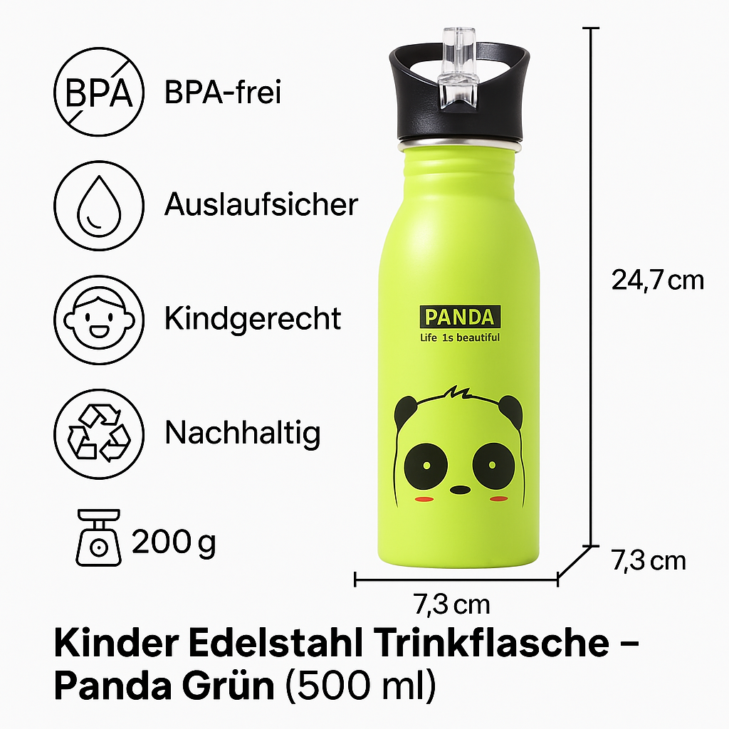 Merto Beno Trinkflasche Kinder Edelstahl 500ml mit Strohhalm