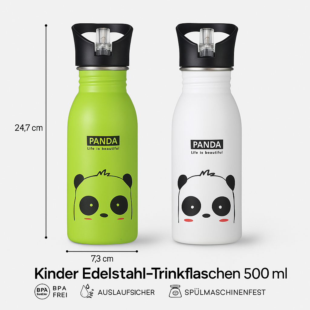 Merto Beno Trinkflasche Kinder Edelstahl 500ml mit Strohhalm