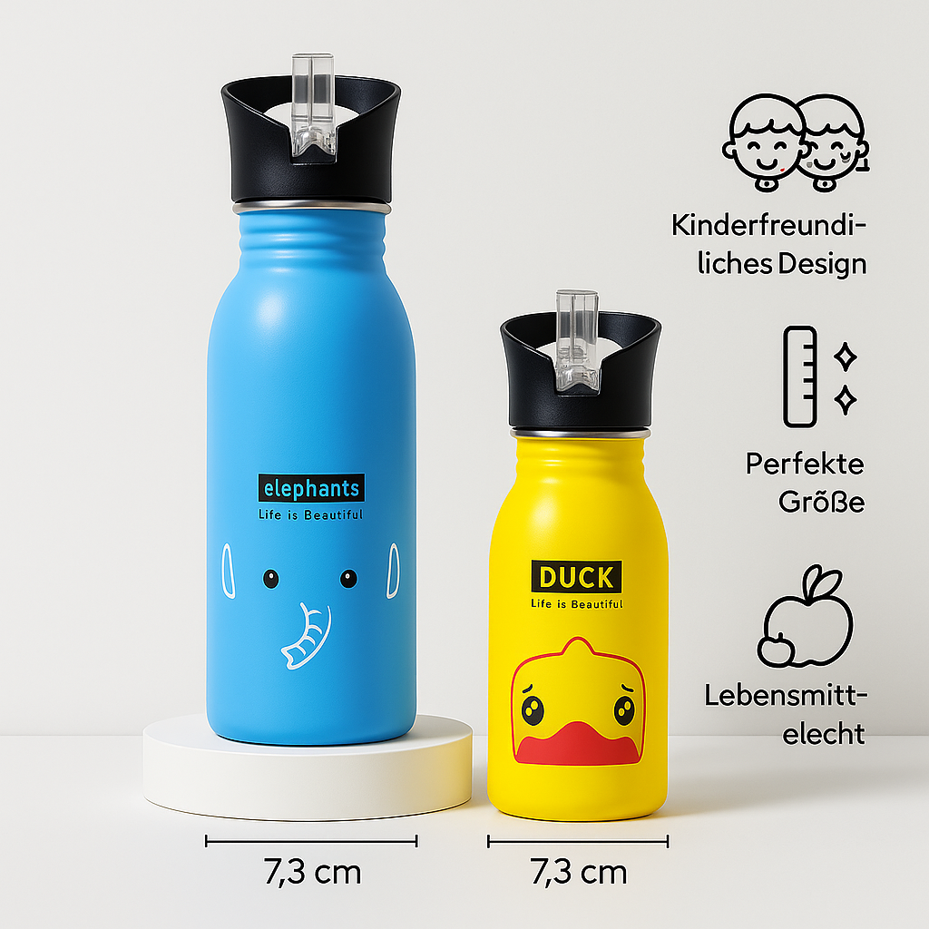 Merto Beno Trinkflasche Kinder Edelstahl 500ml mit Strohhalm