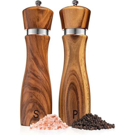 Salz- & Pfeffermühlen-Set aus Akazienholz mit Keramikmahlwerk