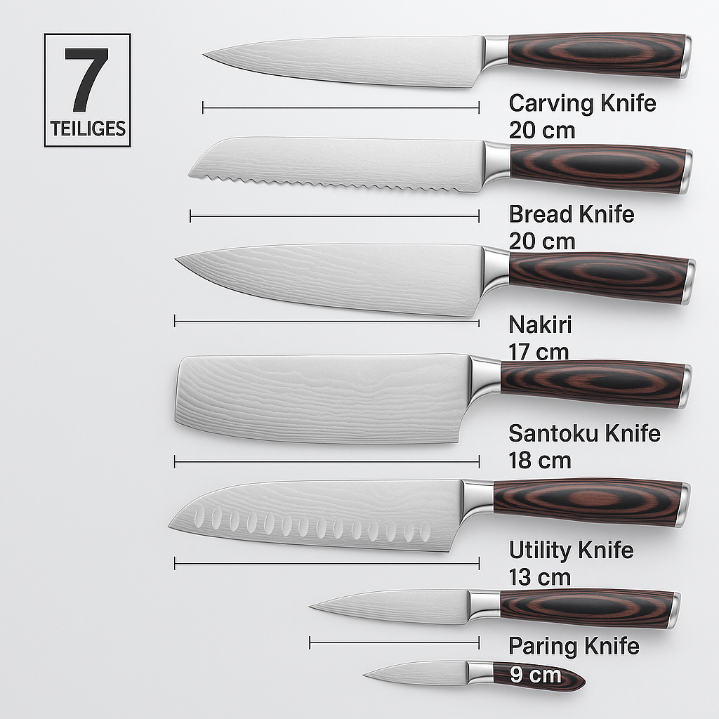 7-teiliges Küchenmesser-Set mit Damaskus-Design